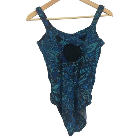 Lands End Underwire Slimming Paisley One Piece Swimsuit Size 8 Blue Ruching - Picture 6 of 11